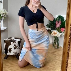 Tie Dye Midi Slip Skirt | Blue & Orange